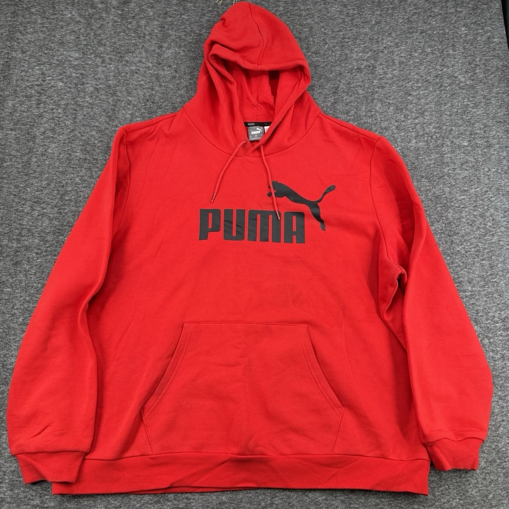 Puma Essentials Big Logo Hoodie Mens Red Pullover Sweatshirt Drawstring Size 5XL